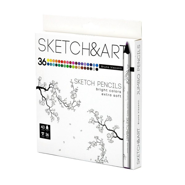 Карандаши цветные 36шт Скетч Sketch&Art 3-гранные, утолщенные 30-0116 Bruno Visconti