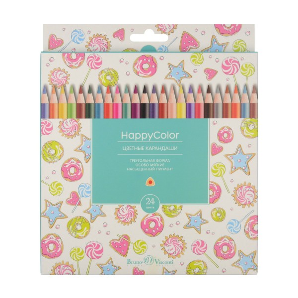 Карандаши цветные 24шт HappyColor 3-гранные, заточенные 30-0053 Bruno Visconti 6/120