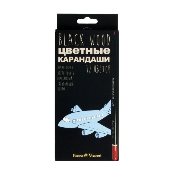 Карандаши цветные 12шт пластиковые BlackWoodColor 3-гранные ассорти 3 вида 30-0097 Bruno Visconti 12/120