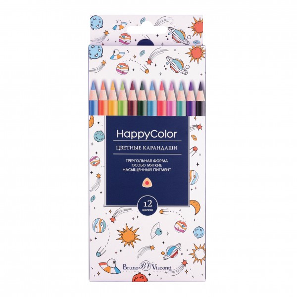 Карандаши цветные 12шт HappyColor 3-гранные 30-0046 Bruno Visconti 12/240