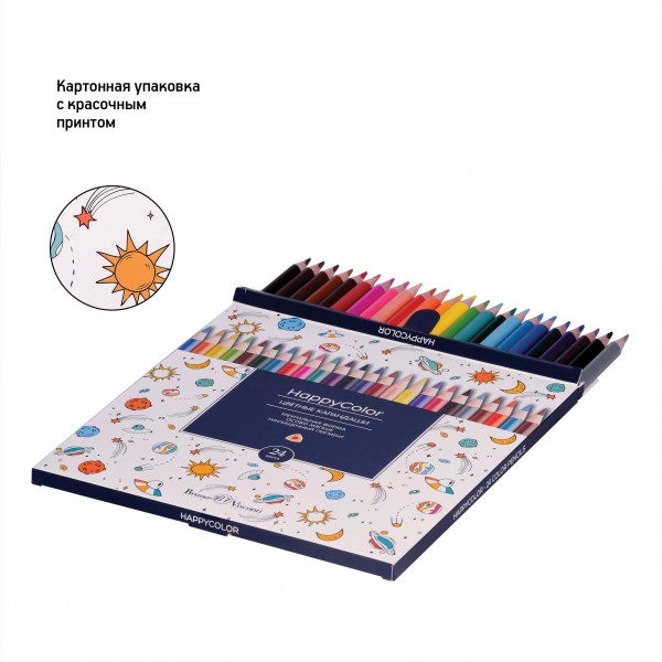 Карандаши цветные 24шт HappyColor 3-гранные, заточенные 30-0053 Bruno Visconti 6/120