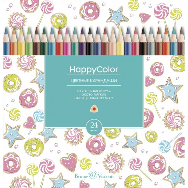 Карандаши цветные 24шт HappyColor 3-гранные, заточенные 30-0053 Bruno Visconti 6/120