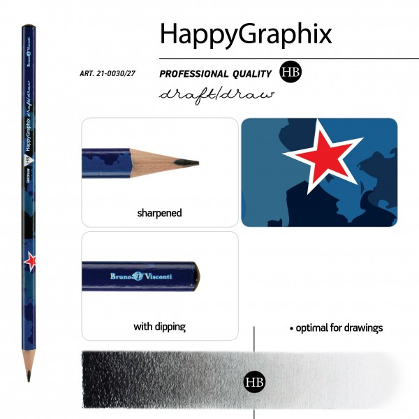 Карандаш чернографитный HB HappyGraphix Милитари синий 21-0030/27 Bruno Visconti 50/300/1800