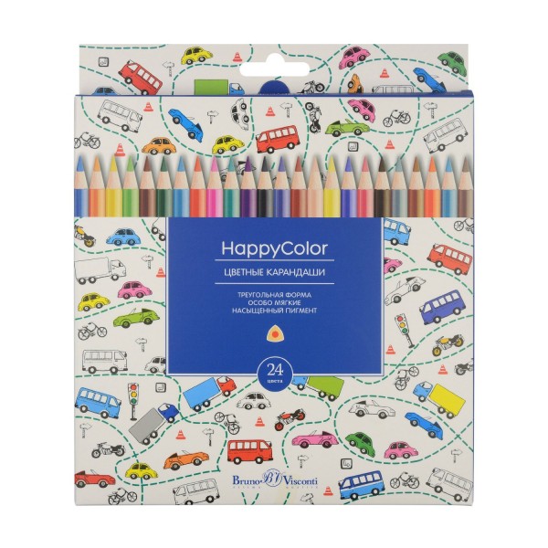 Карандаши цветные 24шт HappyColor 3-гранные, заточенные 30-0053 Bruno Visconti 6/120