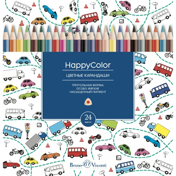 Карандаши цветные 24шт HappyColor 3-гранные, заточенные 30-0053 Bruno Visconti 6/120