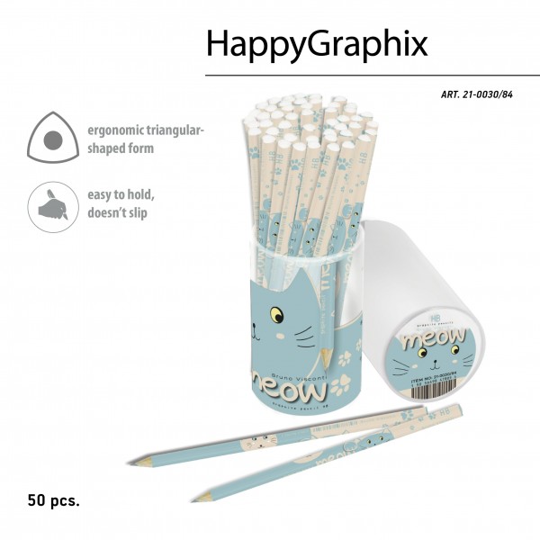 Карандаш чернографитный HB Meow 3-гранный, заточенный 21-0030/84 Bruno Visconti 50/300