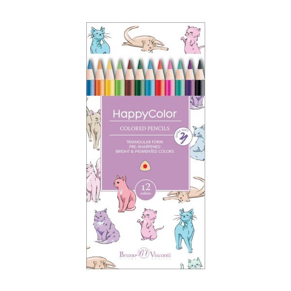 Карандаши цветные 12шт HappyColor 3-гранные 30-0046 Bruno Visconti 12/240