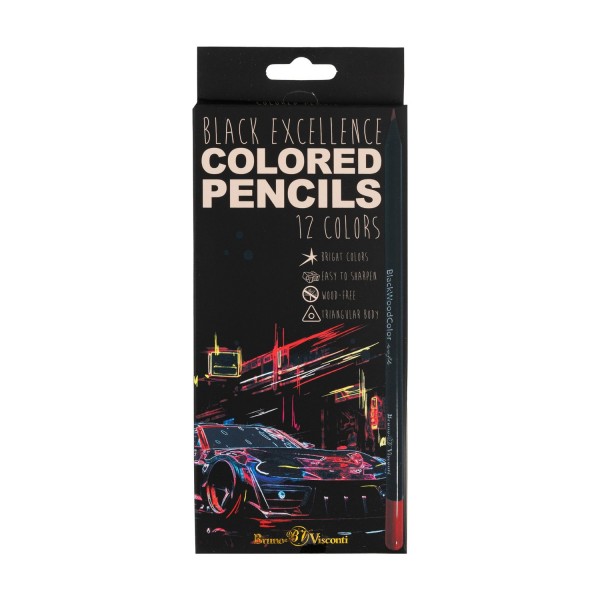 Карандаши цветные 12шт пластиковые BlackWoodColor 3-гранные ассорти 3 вида 30-0097 Bruno Visconti 12/120