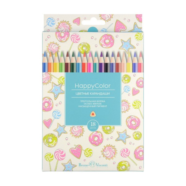 Карандаши цветные 18шт HappyColor 3-гранные 30-0052 Bruno Visconti 12/144