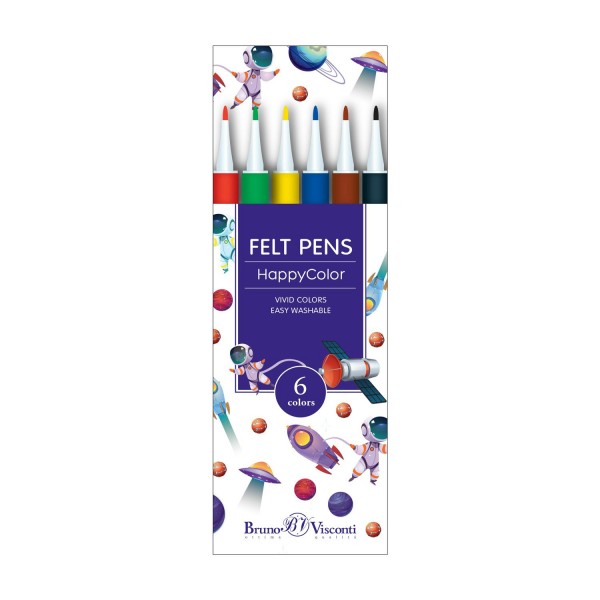 Фломастеры 6 цветов Happycolor вентилируемый колпачок, смываемые, ассорти 32-0024 Bruno Visconti 30/240
