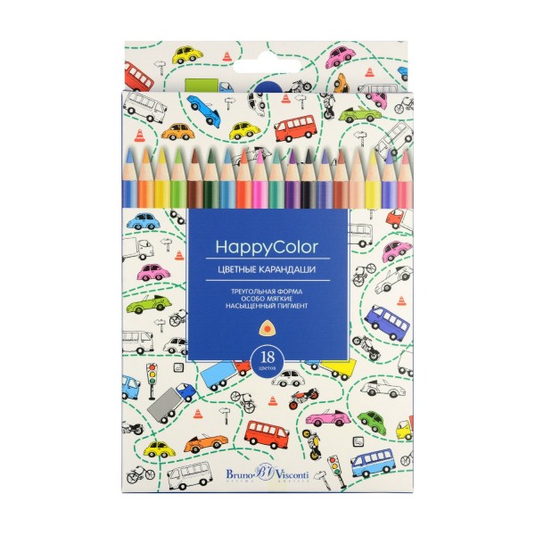 Карандаши цветные 18шт HappyColor 3-гранные 30-0052 Bruno Visconti 12/144