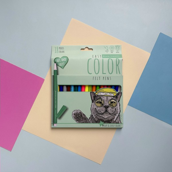 Фломастеры 18 цветов 6-гранные EasyColor вентилируемый колпачок, смываемые, картонная упаковка 32-0061 Bruno Visconti 16/96