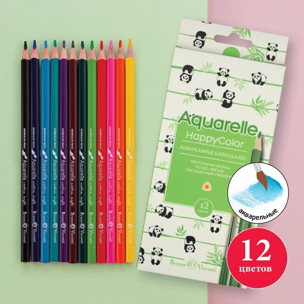 Карандаши цветные акварельные 12шт HappyColor 30-0066 Bruno Visconti 12/240