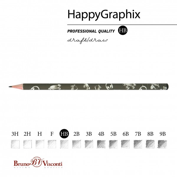 Карандаш чернографитный HB HappyGraphix Boys 3-гранный, заточенный 21-0030/12 Bruno Visconti 50/300