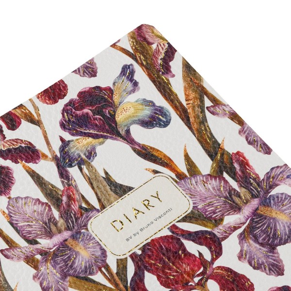 Ежедневник недатированный А5 125х200 128 листов линия, интегральная обложка, кожзам Flora Ирисы золотой срез, 80г/м2 3-743/15 Bruno Visconti