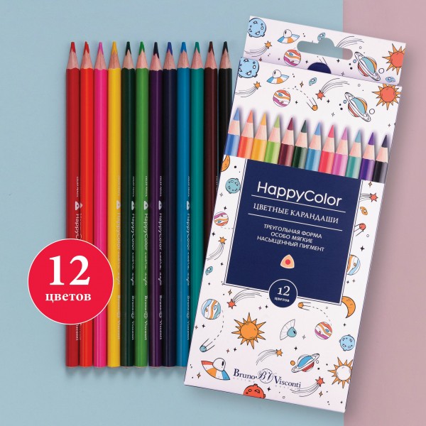 Карандаши цветные 12шт HappyColor 3-гранные 30-0046 Bruno Visconti 12/240