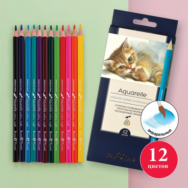 Карандаши цветные акварельные 12шт Aquarelle BrunoVisconti 30-0034 Bruno Visconti 12/240