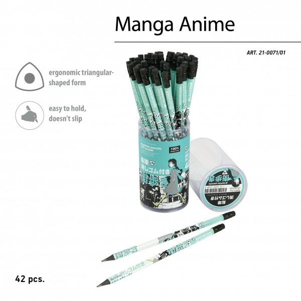 Карандаш чернографитный HB Manga Anime City 3-гранный, заточенный с ластиком 21-0071/01 Bruno Visconti 42/252