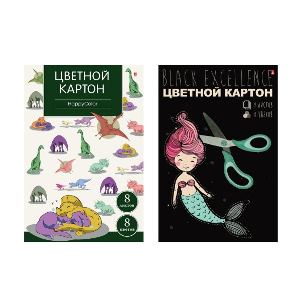 Картон цветной А4 8 листов 8 цветов Мультики Ассорти мелованный 82696 Альт