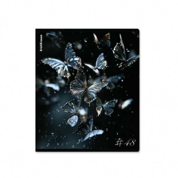 Тетрадь 48 листов А5+ 170х203 клетка Glass Butterflie ассорти матовая ламинация, выборочный Уф-лак Mix-Pack 60г/м2 63315 ErichKrause 5/100