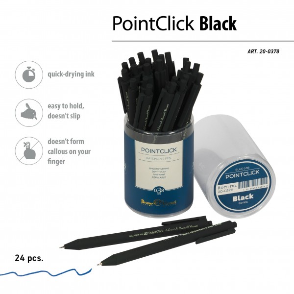 Ручка шариковая автоматическая PointClick Black синяя 0,38мм 20-0378 Bruno Visconti 24/288