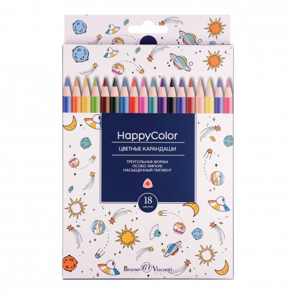 Карандаши цветные 24шт HappyColor 3-гранные, заточенные 30-0053 Bruno Visconti 6/120