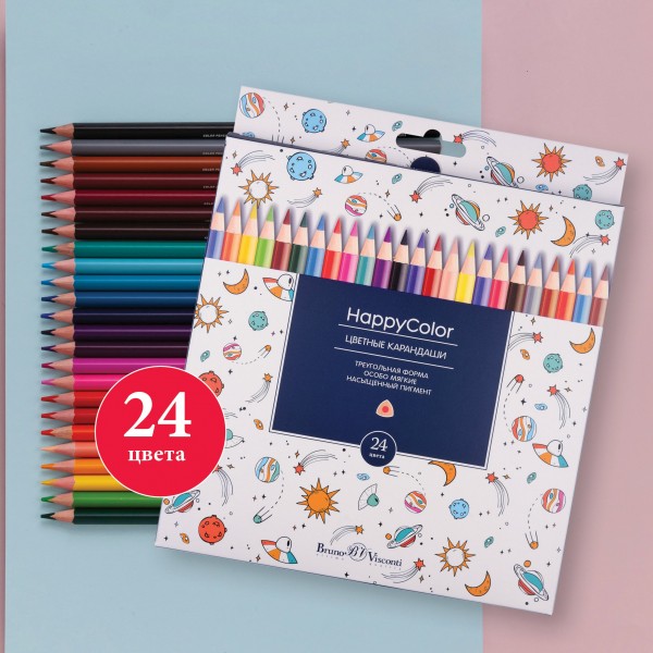 Карандаши цветные 24шт HappyColor 3-гранные, заточенные 30-0053 Bruno Visconti 6/120
