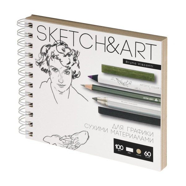 Скетчбук 60 листов А5 180х155 гребень, твердая обложка Sketch&Art пухлая бумага, софт-тач, жесткая подложка, 100г/м2 1-60-564/02 Bruno Visconti