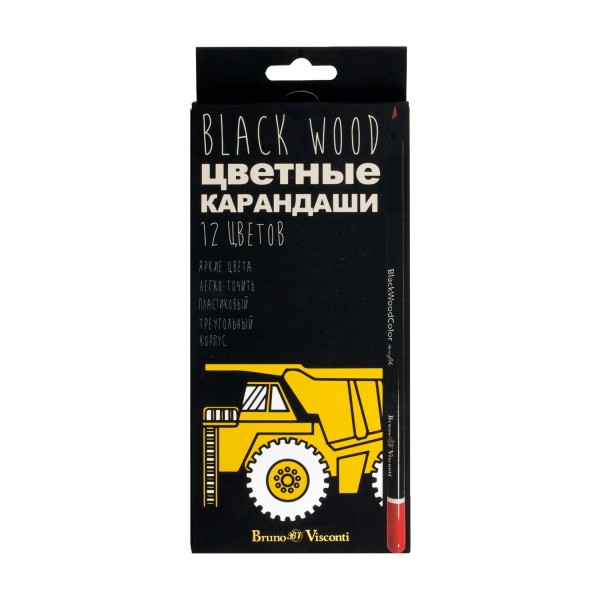 Карандаши цветные 12шт пластиковые BlackWoodColor 3-гранные ассорти 3 вида 30-0097 Bruno Visconti 12/120