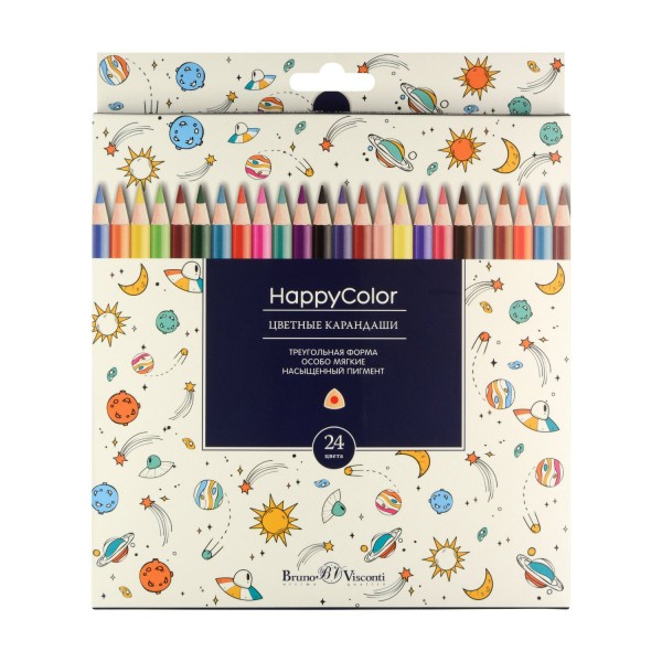 Карандаши цветные 24шт HappyColor 3-гранные, заточенные 30-0053 Bruno Visconti 6/120