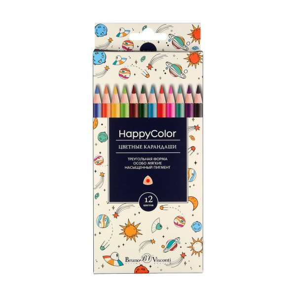 Карандаши цветные 12шт HappyColor 3-гранные 30-0046 Bruno Visconti 12/240