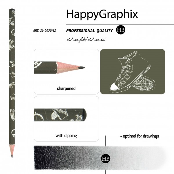 Карандаш чернографитный HB HappyGraphix Boys 3-гранный, заточенный 21-0030/12 Bruno Visconti 50/300
