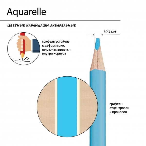 Карандаши цветные акварельные 12шт Aquarelle BrunoVisconti 30-0034 Bruno Visconti 12/240