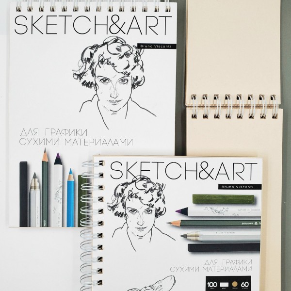 Скетчбук 60 листов А5 180х155 гребень, твердая обложка Sketch&Art пухлая бумага, софт-тач, жесткая подложка, 100г/м2 1-60-564/02 Bruno Visconti