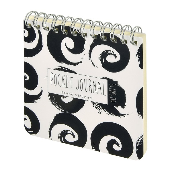 Блокнот 60 листов А7 105х105 в точку, гребень, пластиковая обложка Pocket journal Black&White 80г/м2 3-654/01 Bruno Visconti 24/96
