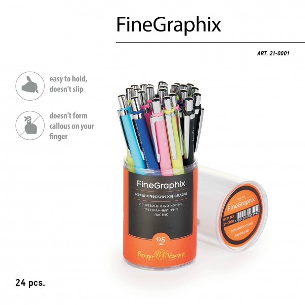 Карандаш механический 0,5мм FineGraphix с трехгранным грипом 21-0001 Bruno Visconti 24/288