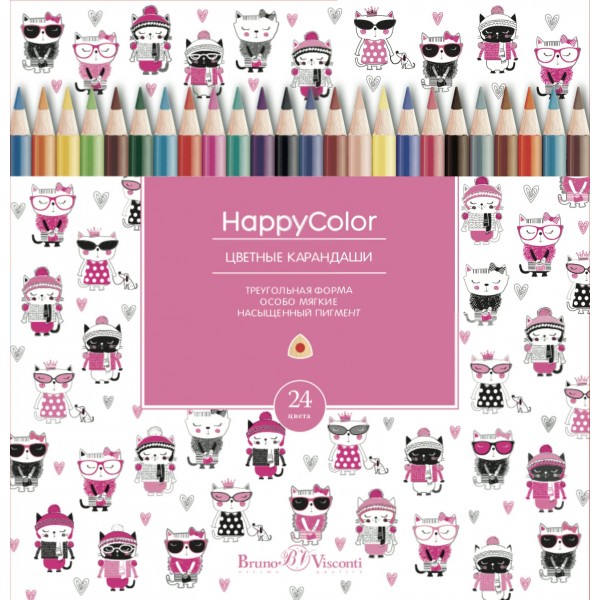 Карандаши цветные 24шт HappyColor 3-гранные, заточенные 30-0053 Bruno Visconti 6/120