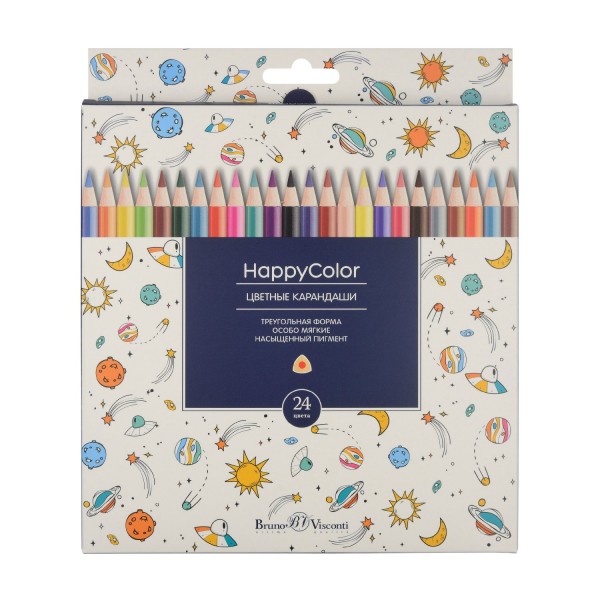 Карандаши цветные 24шт HappyColor 3-гранные, заточенные 30-0053 Bruno Visconti 6/120