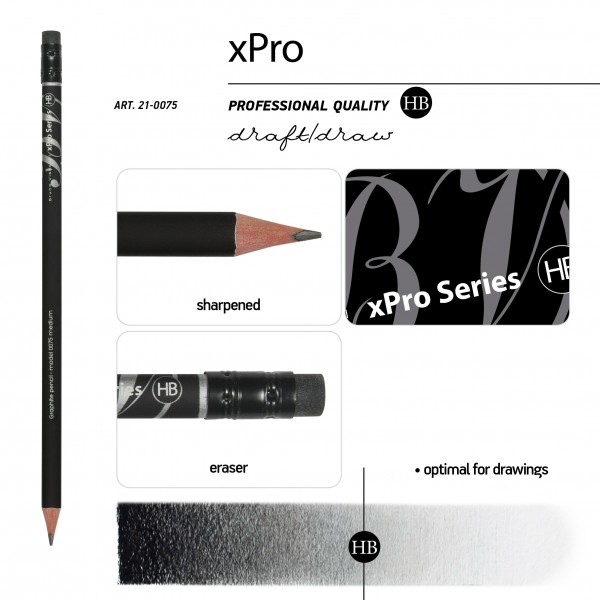 Карандаш чернографитный HB 3мм XPro 3-гранный, заточенный, с ластиком 21-0075 Bruno Visconti 44/264