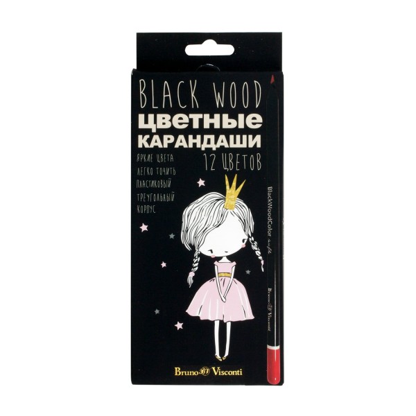 Карандаши цветные 12шт пластиковые BlackWoodColor 3-гранные ассорти 3 вида 30-0097 Bruno Visconti 12/120