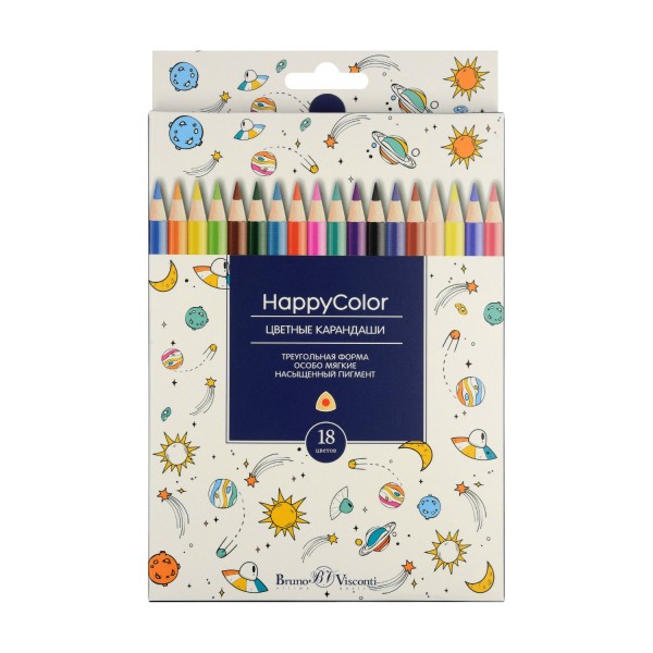 Карандаши цветные 18шт HappyColor 3-гранные 30-0052 Bruno Visconti 12/144