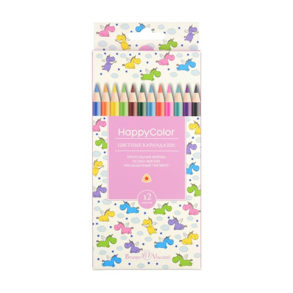Карандаши цветные 12шт HappyColor 3-гранные 30-0046 Bruno Visconti 12/240