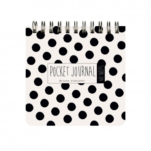 Блокнот 60 листов А7 105х105 в точку, гребень, пластиковая обложка Pocket journal Black&White 80г/м2 3-654/01 Bruno Visconti 24/96