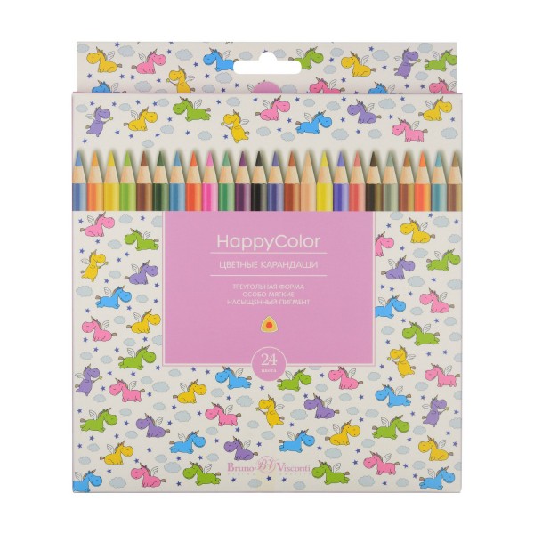Карандаши цветные 24шт HappyColor 3-гранные, заточенные 30-0053 Bruno Visconti 6/120