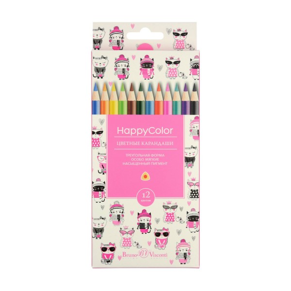 Карандаши цветные 12шт HappyColor 3-гранные 30-0046 Bruno Visconti 12/240