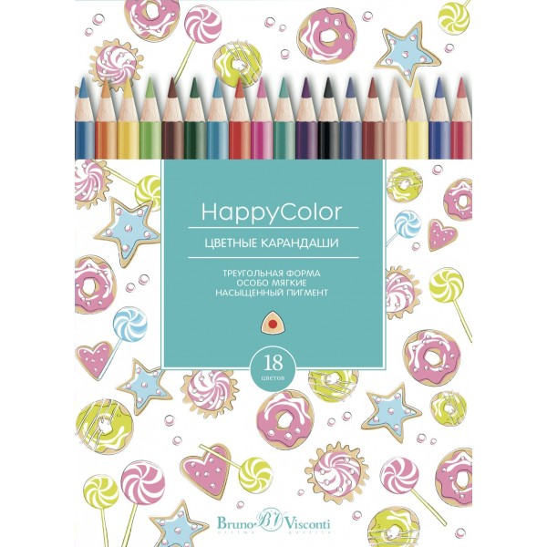Карандаши цветные 18шт HappyColor 3-гранные 30-0052 Bruno Visconti 12/144
