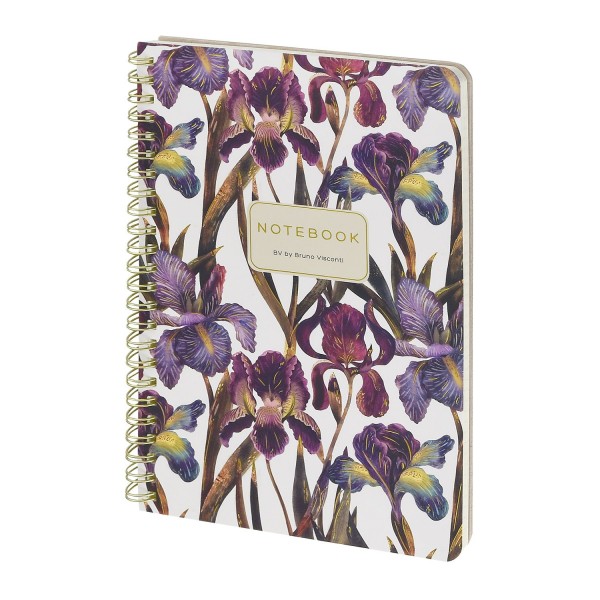 Тетрадь 60 листов А5 клетка, гребень Flora Ирисы матовая ламинация софт-тач, фольга золото, 70г/м2 7-60-201/28 Bruno Visconti 20/80