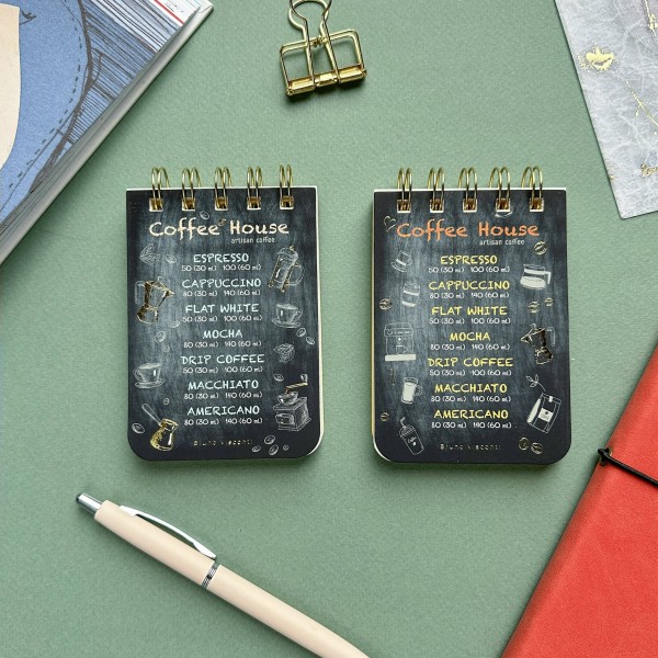 Блокнот 100 листов А7 линия, гребень, твердая обложка Cute journal Coffee house BV бежевая бумага, матовая ламинация, фольга золото, 80гр/м2 3-100-009/04 Bruno Visconti