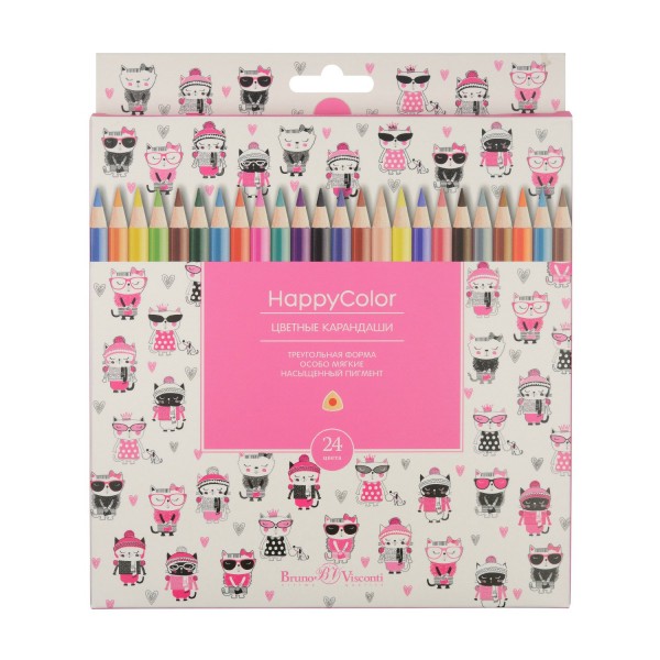 Карандаши цветные 24шт HappyColor 3-гранные, заточенные 30-0053 Bruno Visconti 6/120