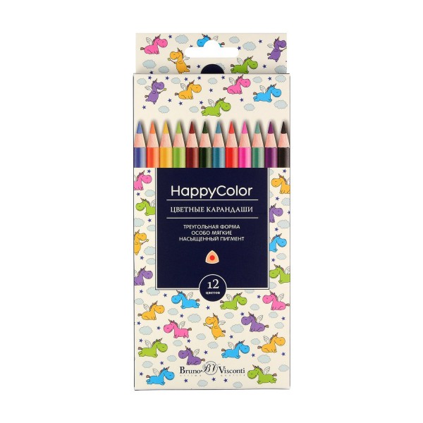Карандаши цветные 12шт HappyColor 3-гранные 30-0046 Bruno Visconti 12/240